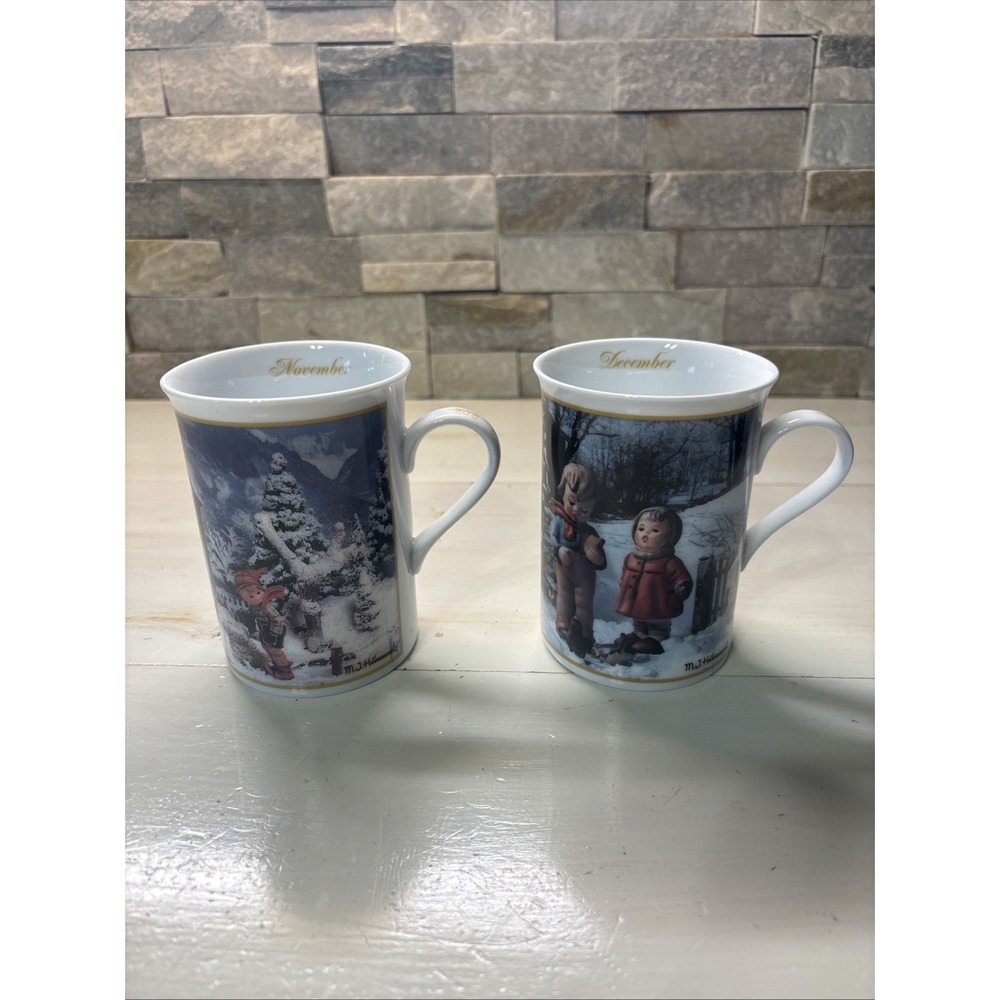 Danbury Mint ~ M.I. Hummel Mugs of the Year Porcelain‎ Cups - 2 Cups Nov,Dec.